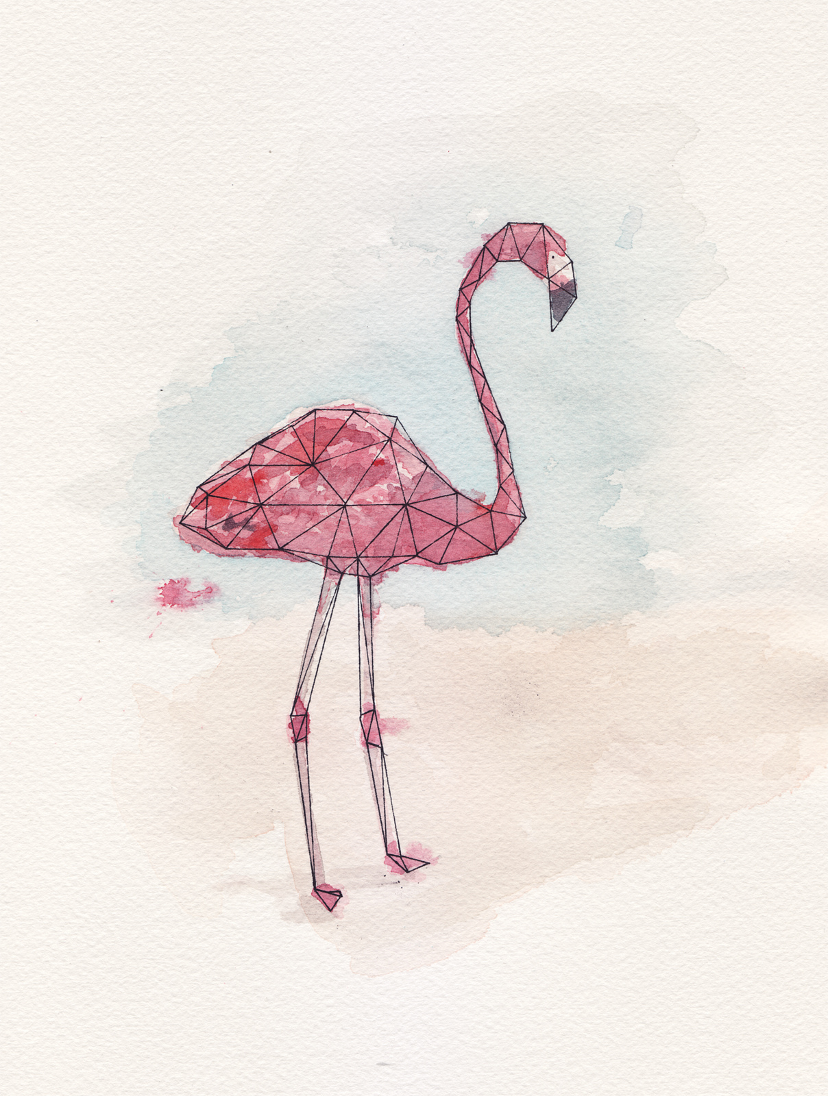 Geo Flamingo Watercolor Painting